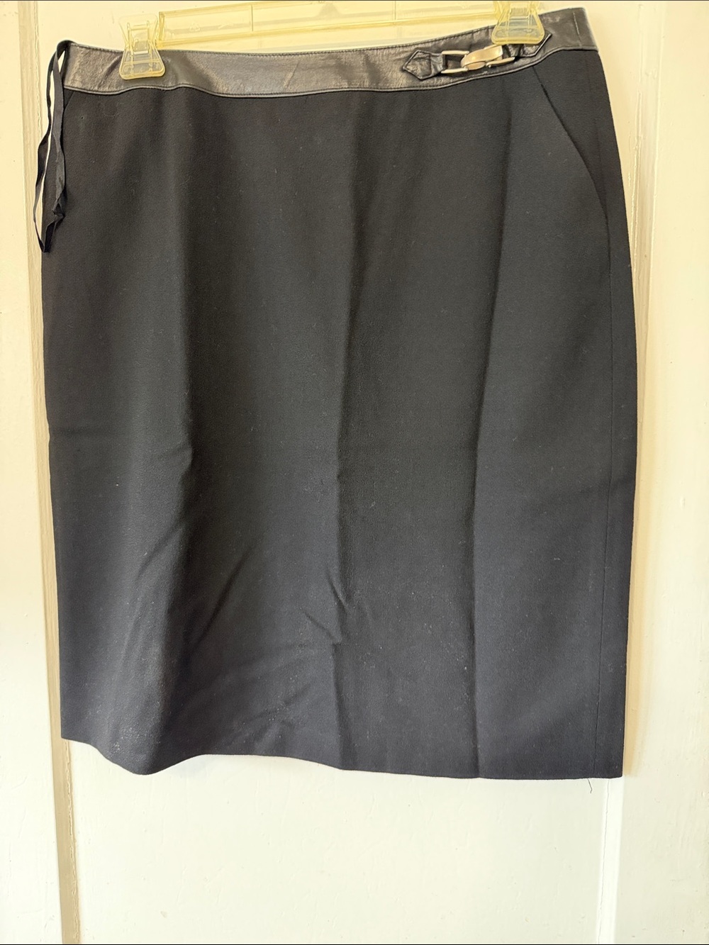 Black Pencil Skirt with Faux Leather Trim